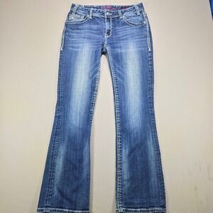 Rock and Roll Cowgirl Bootcut Jeans Bling Mid Rise Studded Blue Womens 31x34